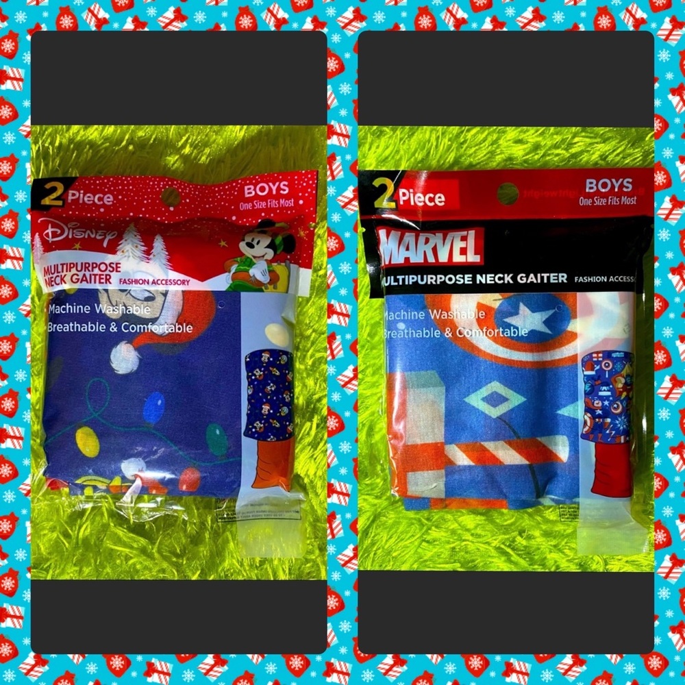 2HRSALE!Mickey Friends/Marvel Kids Christmas Neck Gaiter2set(2NeckGaiter…
